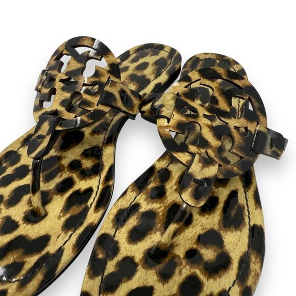 Tory Burch Patent Leather Leopard Slip On Miller Thong Sandal Black 7 Women’s - Picture 4 of 13